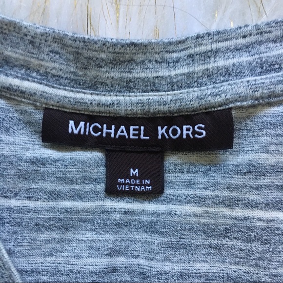 Michael Kors Gray Striped V-Neck Tee - Picture 4 of 6